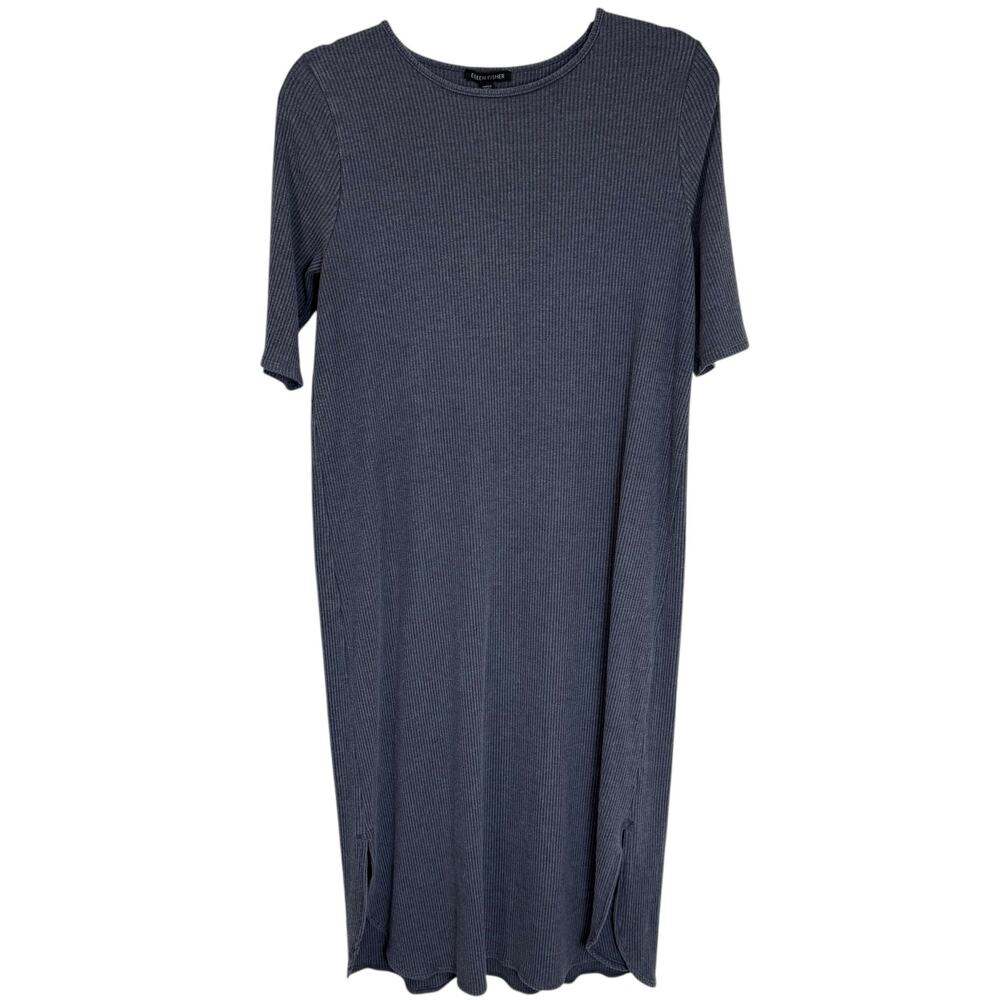 Eileen Fisher Stretch Tencel Ribbed Jersey Tunic Short Sleeve Dress Size
